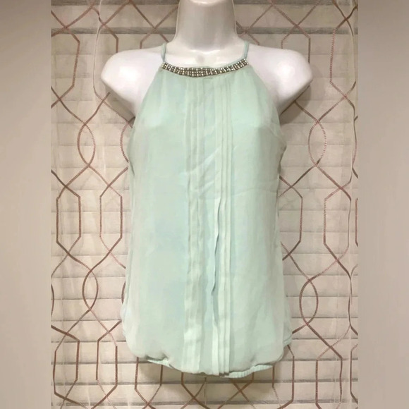 EXPRESS Mint Green Beaded/Gem Haltered Top Size XS - Picture 1 of 5